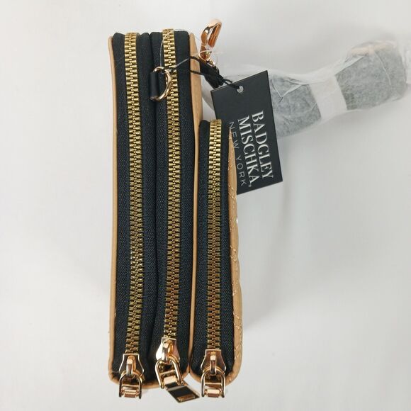 Badgley Mischka Convertible Crossbody Quilted Mini Bag Tan New - Picture 5 of 16